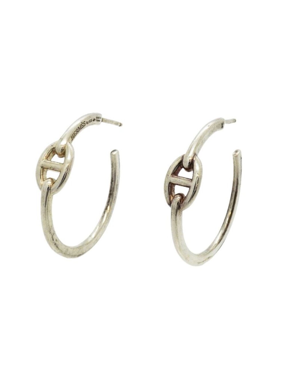 Hermes Earrings Chaine D'ancre Hoop 925 Sterling Silver